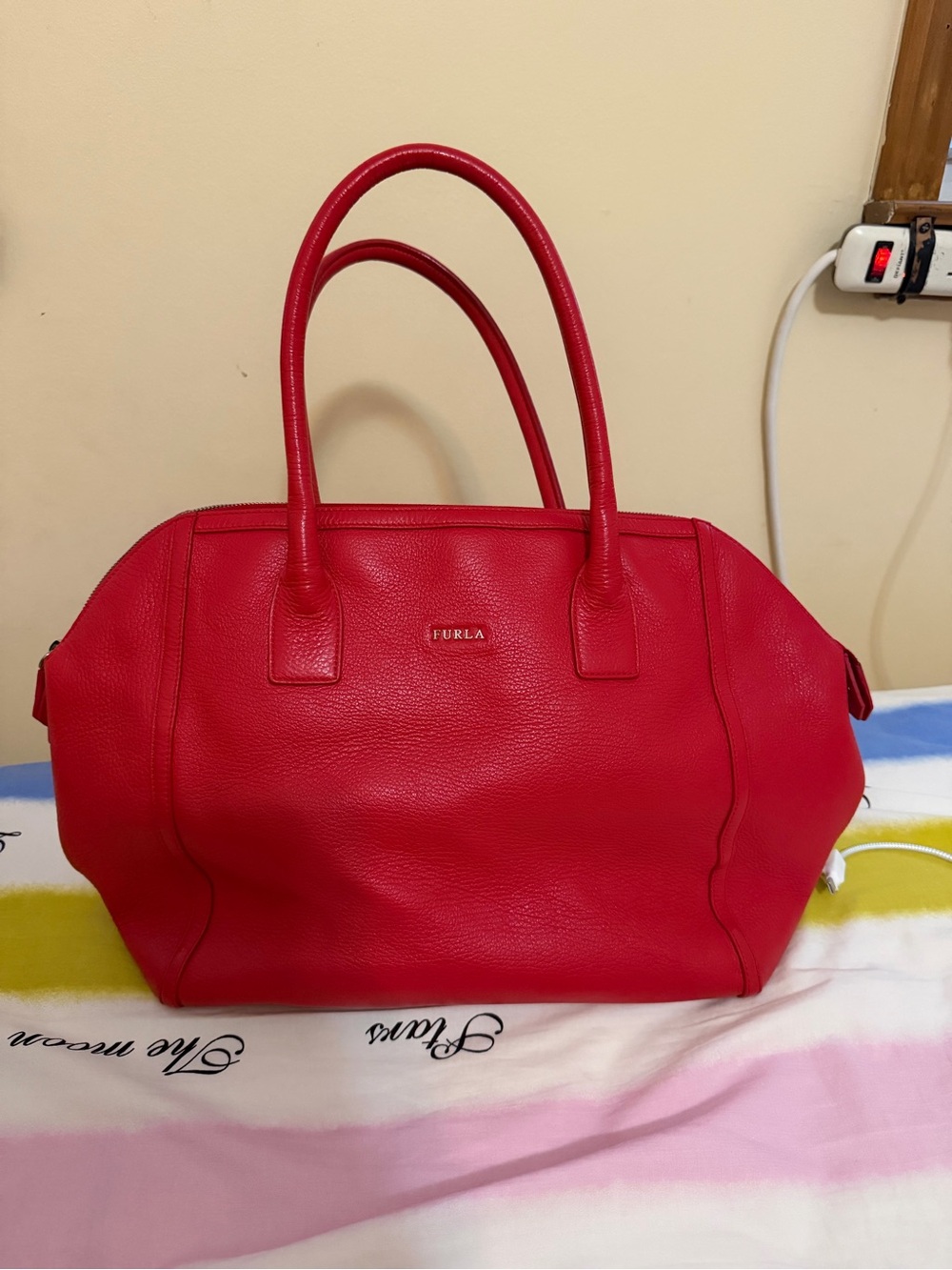 Furla Red Italian Leather Cherry Red Shoulder Handbag Pebble Soft Leather